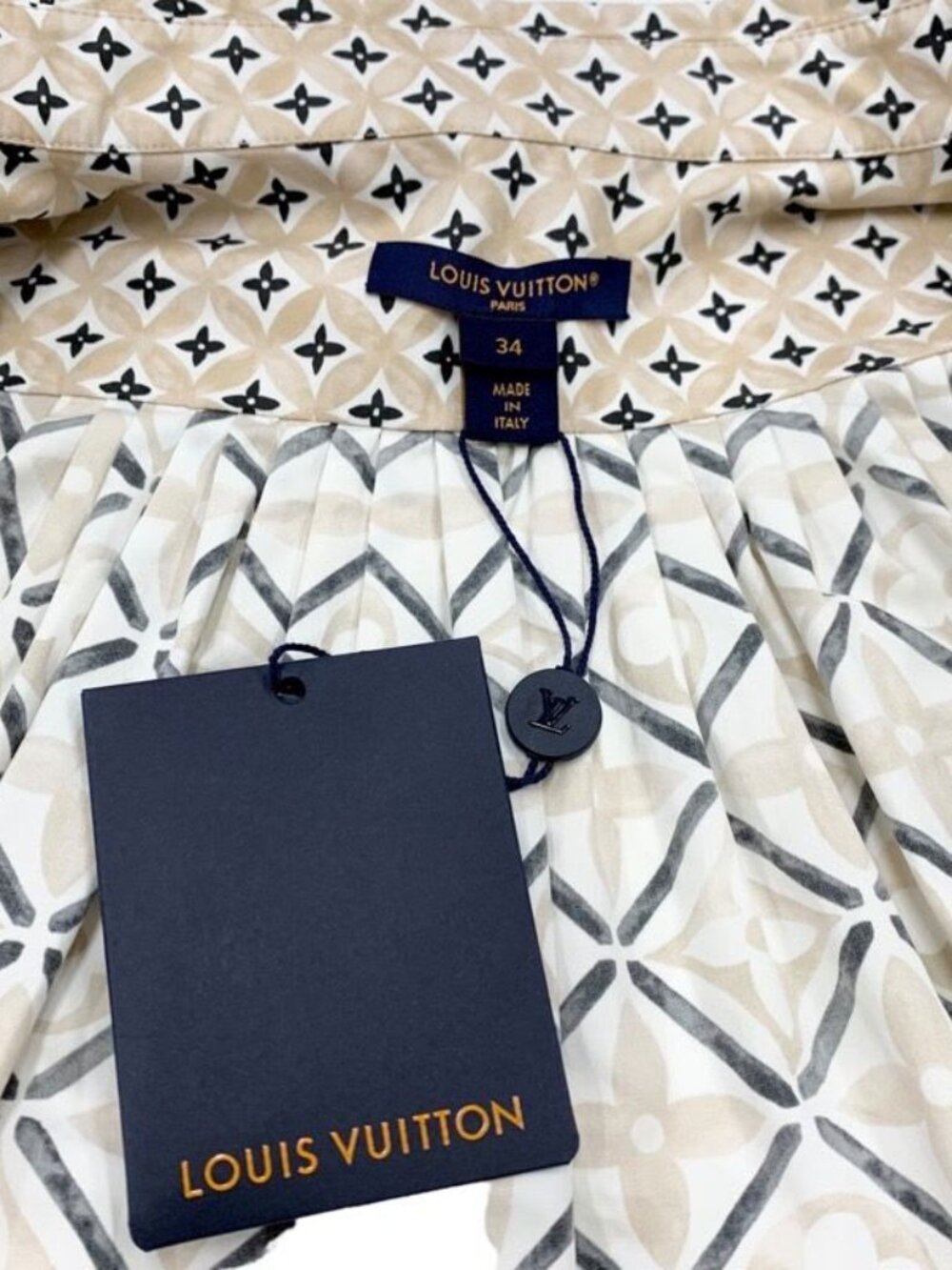 Louis Vuitton By The Pool Blouse Shirt Cotton Beige Monogram Cape - Picture 6 of 8